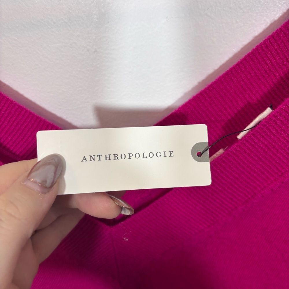 Anthropologie Moth Pink/Rose V Neck 3/4 Sleeve Merino Wool Sweater NWT Small - Picture 7 of 13